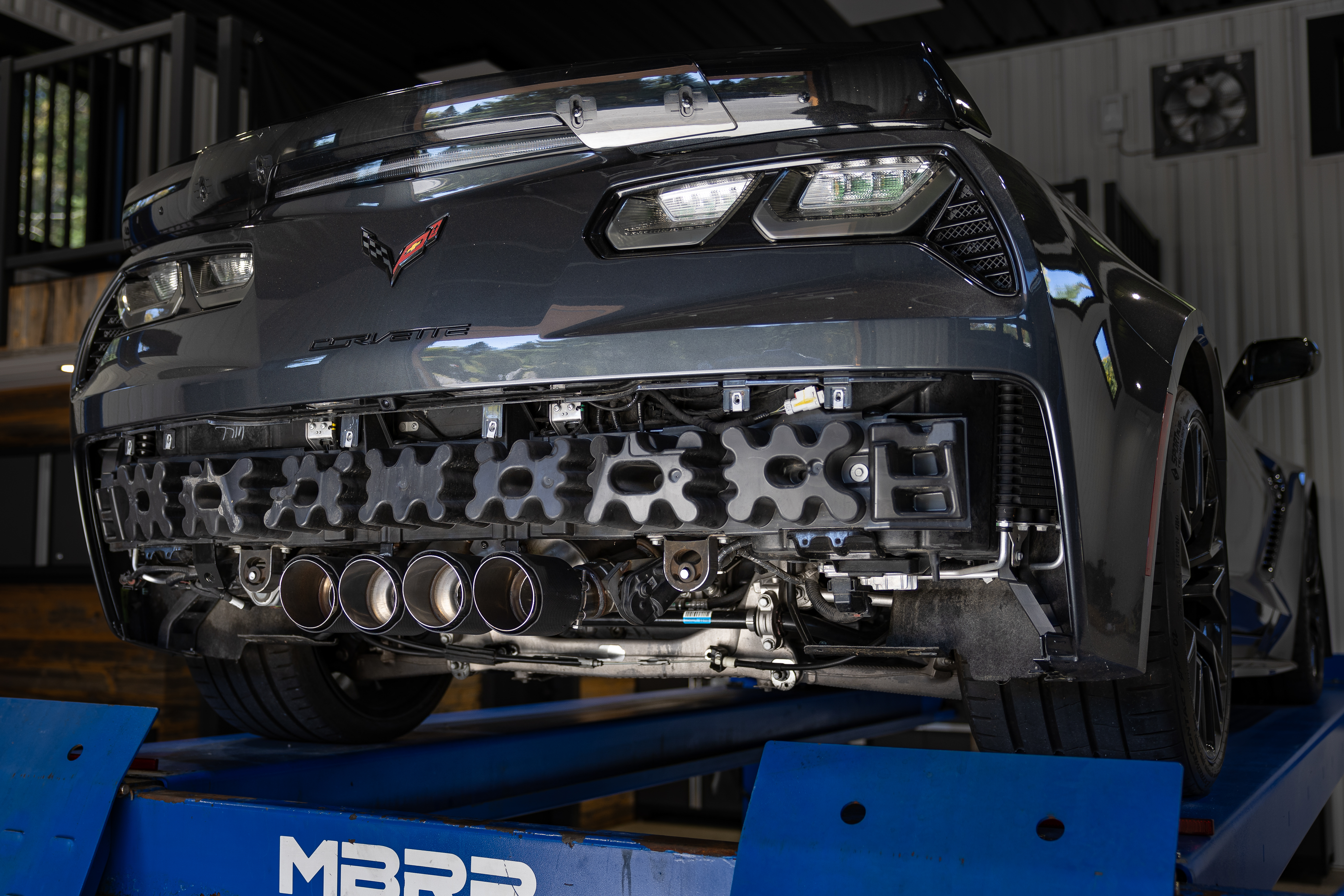 MBRP Exhaust 3in. Axle-Back; Quad Rear With 4.5in. Carbon Fiber Tips, T304, Active